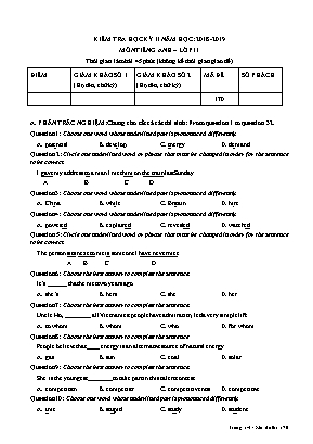 Đề kiểm tra học kỳ II môn tiếng Anh Lớp 11 - Mã đề 170 - Năm học 2018-2019